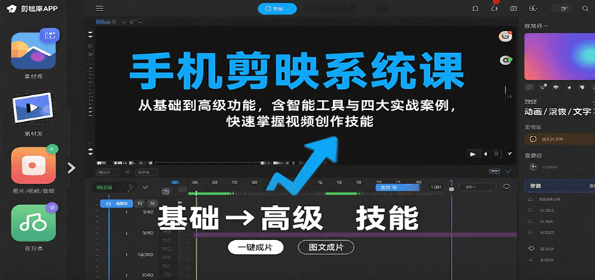 手机剪映系统课，从基础到高级功能，含智能工具与四大实战案例，快速掌握视频创作技能-藏宝阁