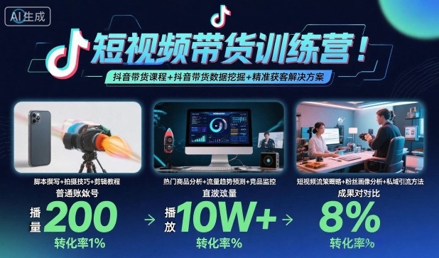 短视频带货训练营，抖音带货课程+抖音带货数据挖掘+精准获客解决方案-藏宝阁