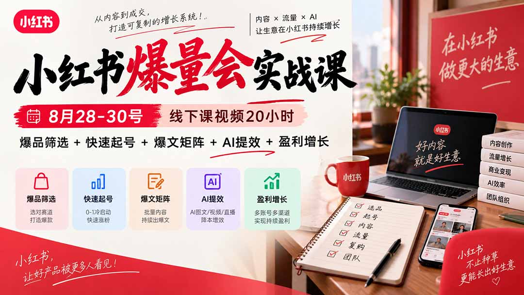 小红书爆量会实战课-更新9月17：线下课视频20小时，爆品筛选+快速起号+爆文矩阵+AI提效+盈利增长-藏宝阁
