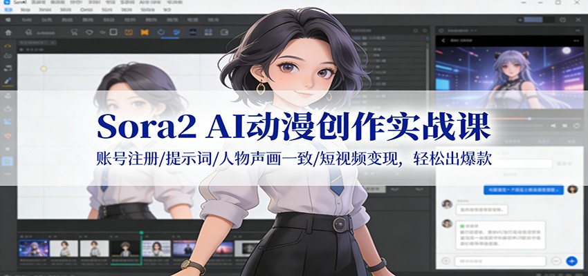 Sora2 AI动漫创作实战课：账号注册/提示词/人物声画一致/短视频变现，轻松出爆款-藏宝阁