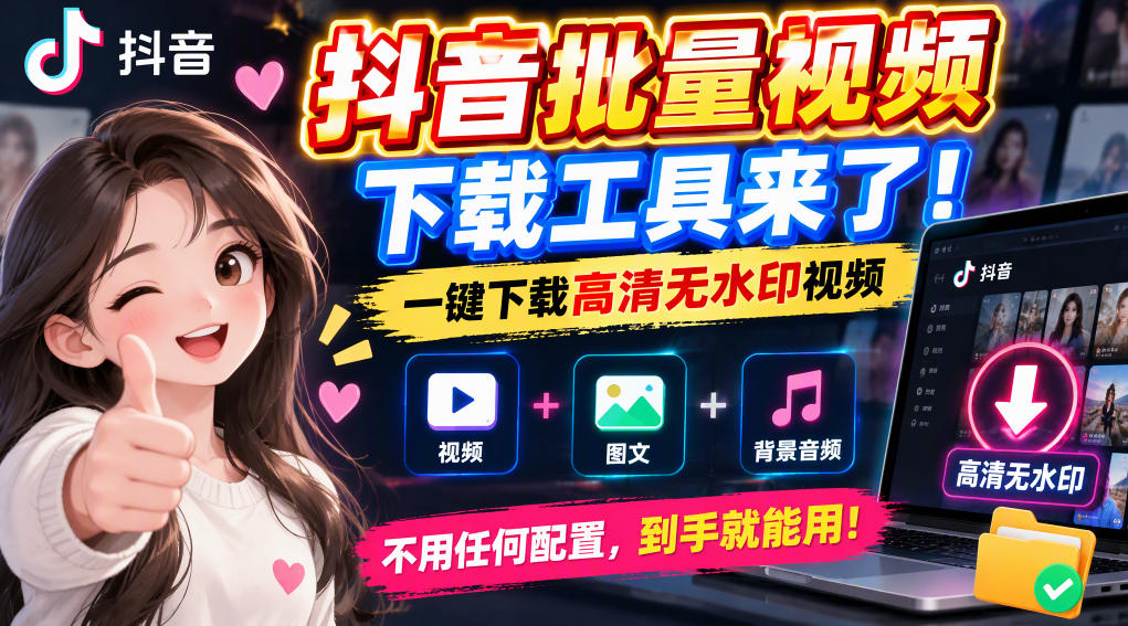 抖音批量视频下载工具，一键下载高清无水印视频，到手就能用-藏宝阁
