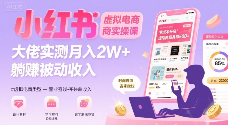 小红书虚拟电商，大佬实测月入2W+，实现被动收入-藏宝阁