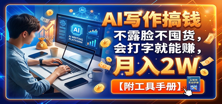 AI写作搞钱：不露脸不囤货，会打字就能赚，月入2W【附工具手册】-藏宝阁