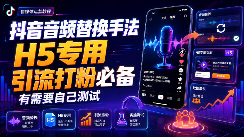 抖音音频替换手法H5专用，引流打粉必备，有需要自己测试-藏宝阁