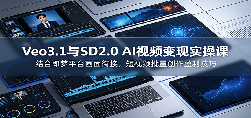 Veo3.1与SD2.0 AI视频变现实操课课：结合即梦平台画面衔接，短视频批量创作盈利技巧-藏宝阁