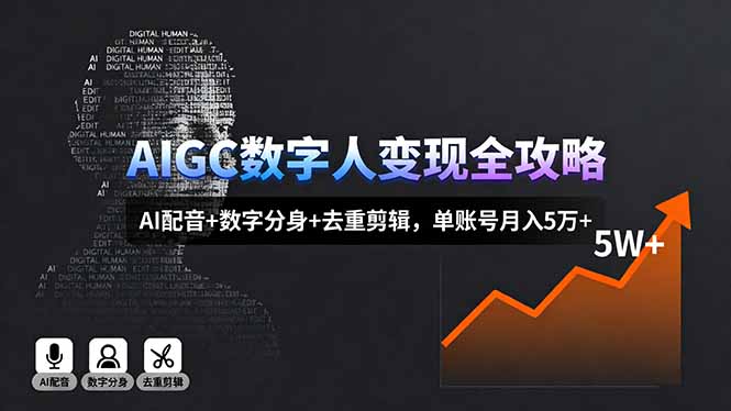 AIGC数字人变现全攻略，AI配音+数字分身+去重剪辑，单账号月入5万+-藏宝阁
