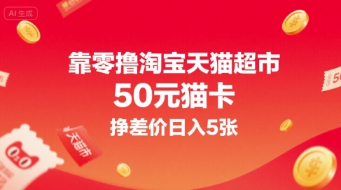 靠零撸淘宝天猫超市50元猫卡，挣差价日入5张-藏宝阁