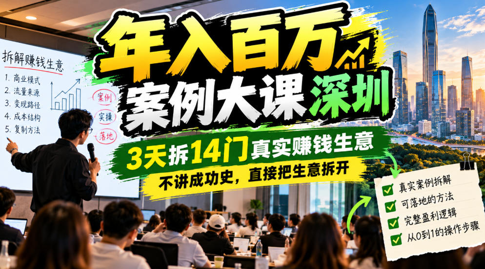 年入百W案例大课深圳，3天拆14门真实賺钱生意，不讲成功史，直接把生意拆开-藏宝阁