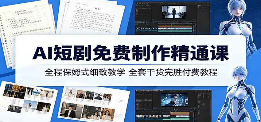 AI短剧免费制作精通课：全程保姆式细致教学，全套干货完胜付费教程-藏宝阁