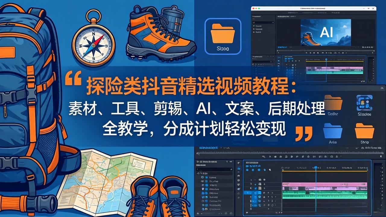 探险类抖音精选视频教程：素材、工具、剪辑、AI、文案、后期处理全教学，分成计划轻松变现-藏宝阁