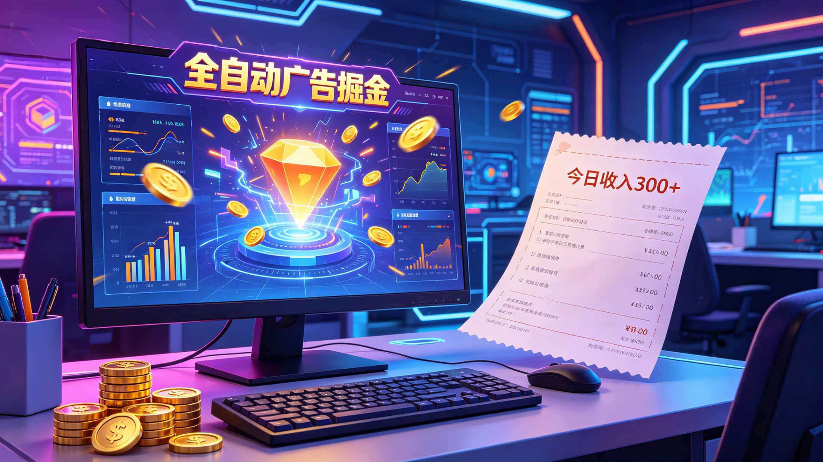 全自动广告掘金，日入300+。全程Ai自动化运行，解放双手，时间自由。收益稳定-藏宝阁