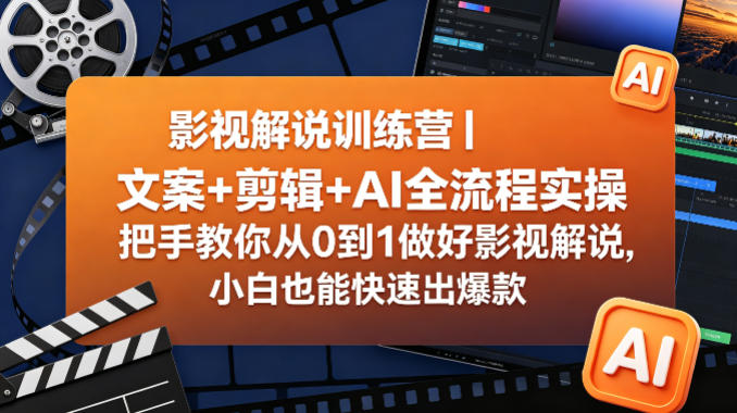 影视解说训练营｜文案+剪辑+AI全流程实操，把手教你从0到1做好影视解说，小白也能快速出爆款-藏宝阁