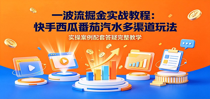 一波流掘金实战教程：快手西瓜番茄汽水多渠道玩法，实操案例配套答疑完整教学-藏宝阁