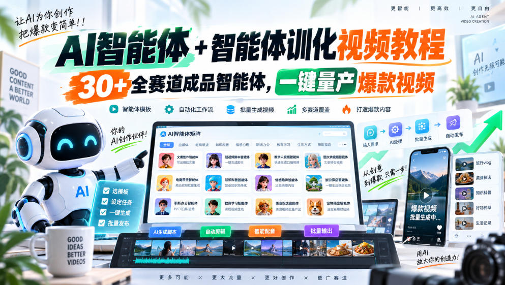 【无水印】AI智能体+智能体训化视频教程，30+全赛道成品智能体，一键量产爆款视频【更新】-藏宝阁