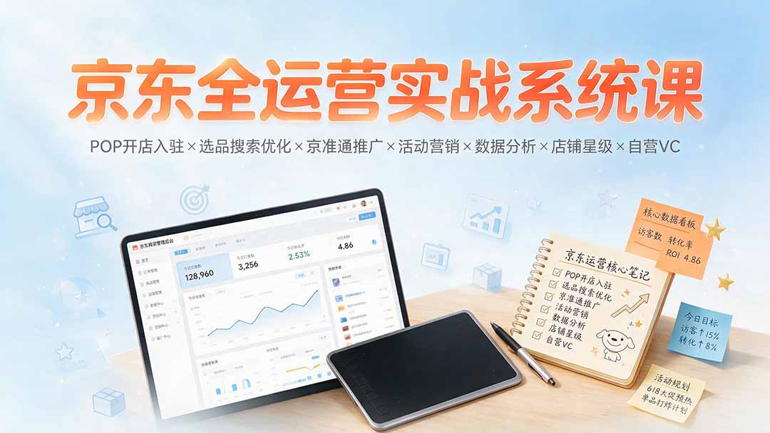 京东全运营实战系统课：POP开店入驻×选品搜索优化×京准通推广×活动营销×数据分析×店铺星级×自营VC-藏宝阁