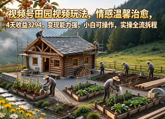 视频号田园视频玩法，情感温馨治愈，4天收益3294，变现能力强，小白可操作，实操全流程拆解-藏宝阁