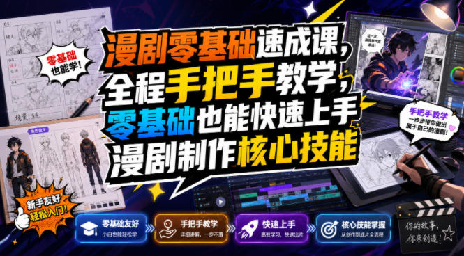 漫剧零基础速成课，全程手把手教学，零基础也能快速上手漫剧制作核心技能-藏宝阁