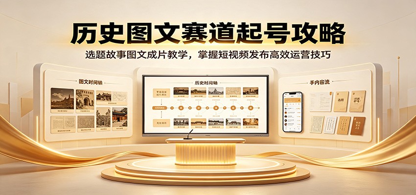 历史图文赛道起号攻略：选题故事图文成片教学，掌握短视频发布高效运营技巧-藏宝阁