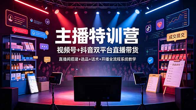 主播特训营：视频号+抖音双平台直播带货，直播间搭建+选品+话术+开播全流程系统教学-藏宝阁