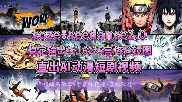 [COZE搭建教学]COZE+即梦Seedance 2.0稳定输出9-16-25宫格分镜图直出AI漫剧视频-藏宝阁