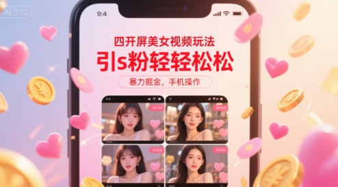 四开屏美女视频玩法，引s粉轻轻松松，暴力掘金，手机操作【揭秘】-藏宝阁