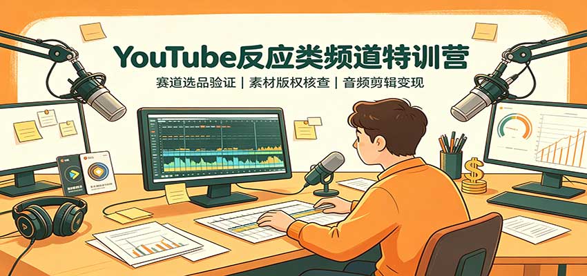 YouTube反应类频道特训营：赛道选品验证，素材版权核查，音频剪辑变现-藏宝阁