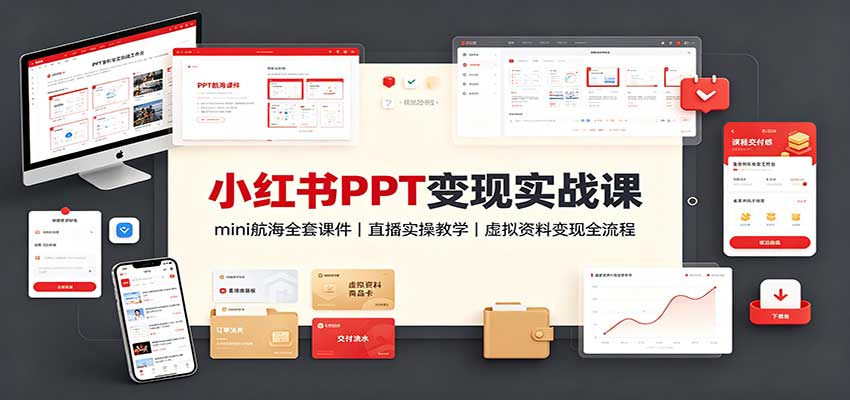 小红书PPT变现实战课：mini航海全套课件+直播实操教学，虚拟资料变现全流程-藏宝阁
