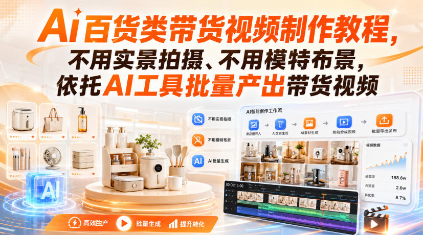 Ai百货类带货视频制作教程，不用实景拍摄、不用模特布景，依托AI工具批量产出带货视频-藏宝阁