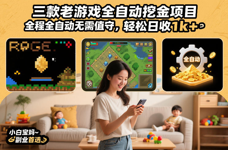 三款老游戏全自动挖金项目，全程全自动无需值守，轻松日收1k+，小白宝妈副业首选【揭秘】-藏宝阁