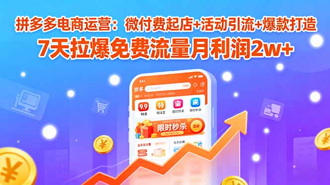 拼多多电商运营：微付费起店+活动引流+爆款打造 7天拉爆免费流量月利润2w+-藏宝阁