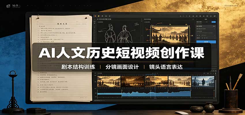 AI人文历史短视频创作课：赛道对标、剧本分镜制图，掌握视频完整产出流程-藏宝阁