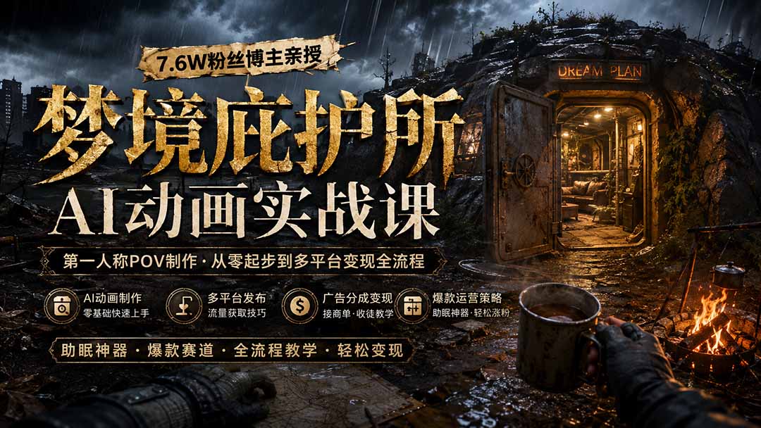 梦境庇护所AI动画实战课：7.6W粉丝博主亲授第一人称POV制作，从零起步到多平台发布变现全流程-藏宝阁