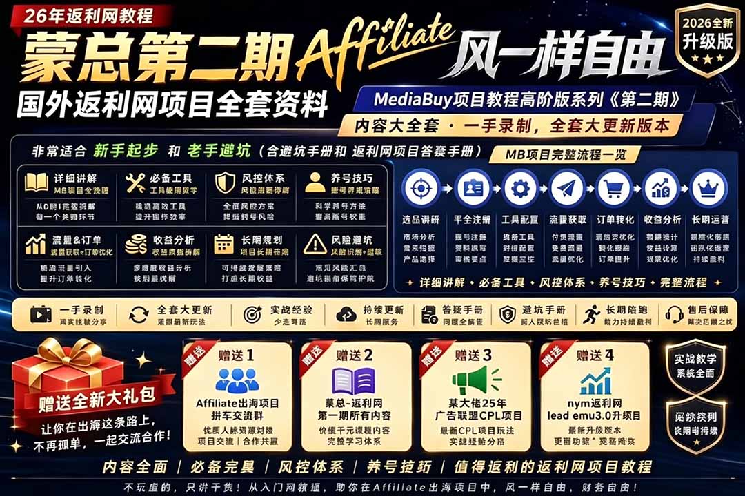 2026国外返利网高阶二期教程，深耕MediaBuy项目变现玩法，系统化进阶突破运营收益瓶颈-藏宝阁