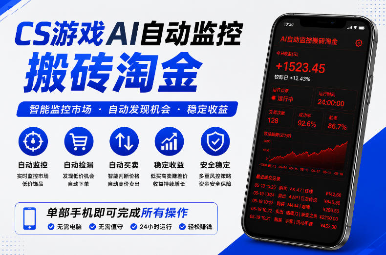 CS游戏AI自动监控搬砖淘金，稳定运行多年，支持任何形式验证，日入300+【揭秘】-藏宝阁