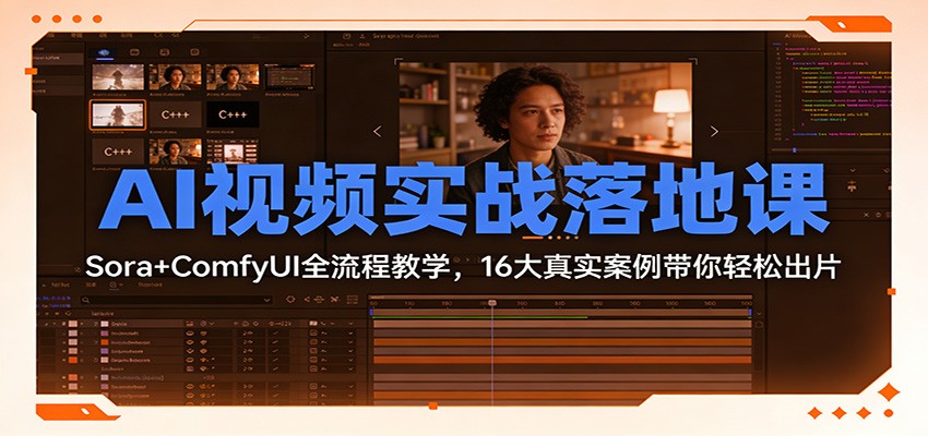 AI视频实战落地课：Sora+ComfyUI全流程教学，16大真实案例带你轻松出片-藏宝阁