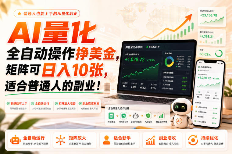 AI量化全自动操作挣美金，矩阵可日入10张，适合普通人的副业！【揭秘】-藏宝阁