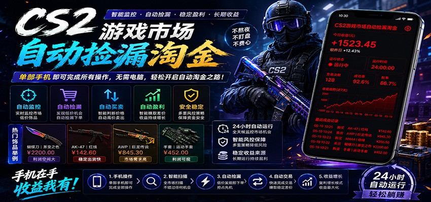CSGO挂机捡漏项目通过利用游戏饰品交易机制，结合薄凉软件辅助捡漏，实现盈利-藏宝阁