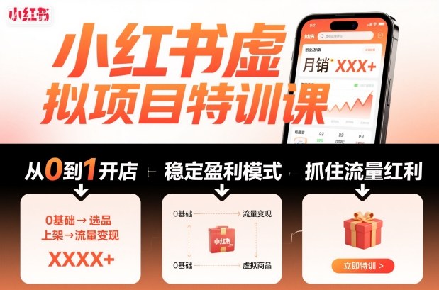 小红书虚拟项目特训课，帮你从0到1打造稳定盈利的店铺，抓住流量红利(更新9月)-藏宝阁
