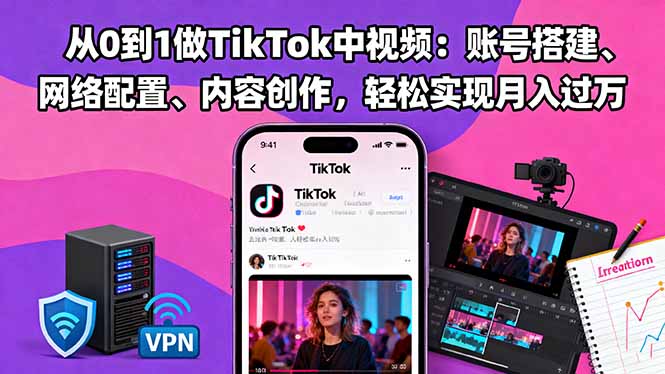 从0到1做TikTok中视频：账号搭建、网络配置、内容创作，轻松实现月入过万-藏宝阁