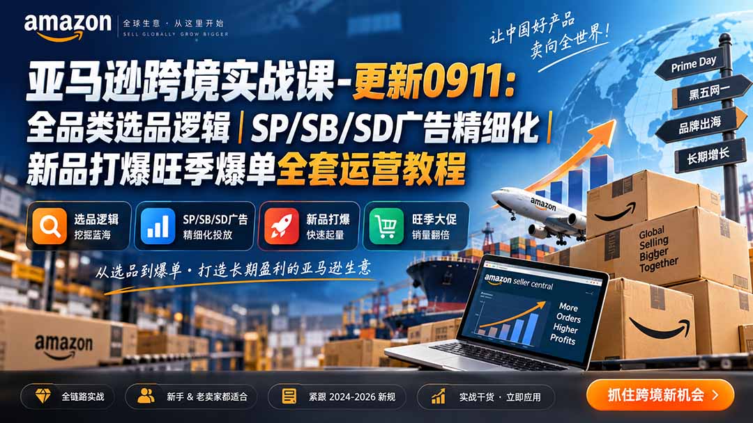 亚马逊跨境实战课-更新0911：全品类选品逻辑｜SP/SB/SD广告精细化｜新品打爆旺季爆单全套运营教程-藏宝阁