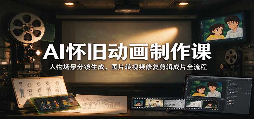 AI怀旧动画制作课：人物场景分镜生成，图片转视频修复剪辑成片全流程-藏宝阁