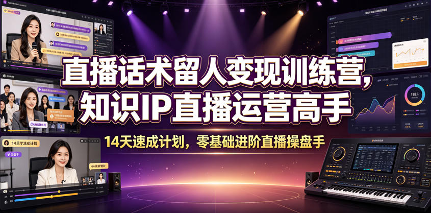 直播话术留人变现训练营，知识IP直播运营高手，14天速成计划，零基础进阶直播操盘手-藏宝阁