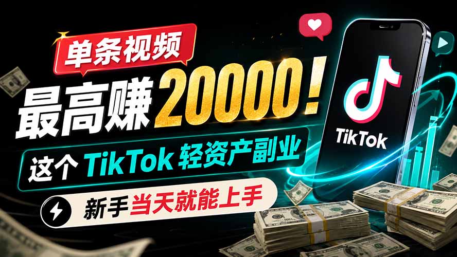 单条视频最高赚 20000！这个 TikTok 轻资产副业，新手当天就能上手-藏宝阁