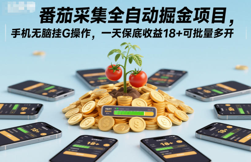 番茄采集全自动掘金项目，手机无脑挂G操作，一天保底收益18+可批量多开【揭秘】-藏宝阁