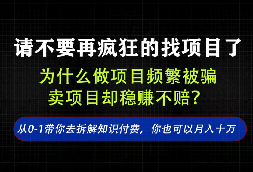 找项目？别傻了！卖项目才是真的一本万利！看完你全都懂了【揭秘】-藏宝阁