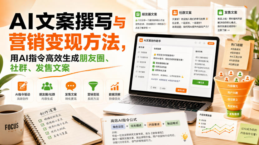 AI文案撰写与营销变现方法，用AI指令高效生成朋友圈、社群、发售文案-藏宝阁