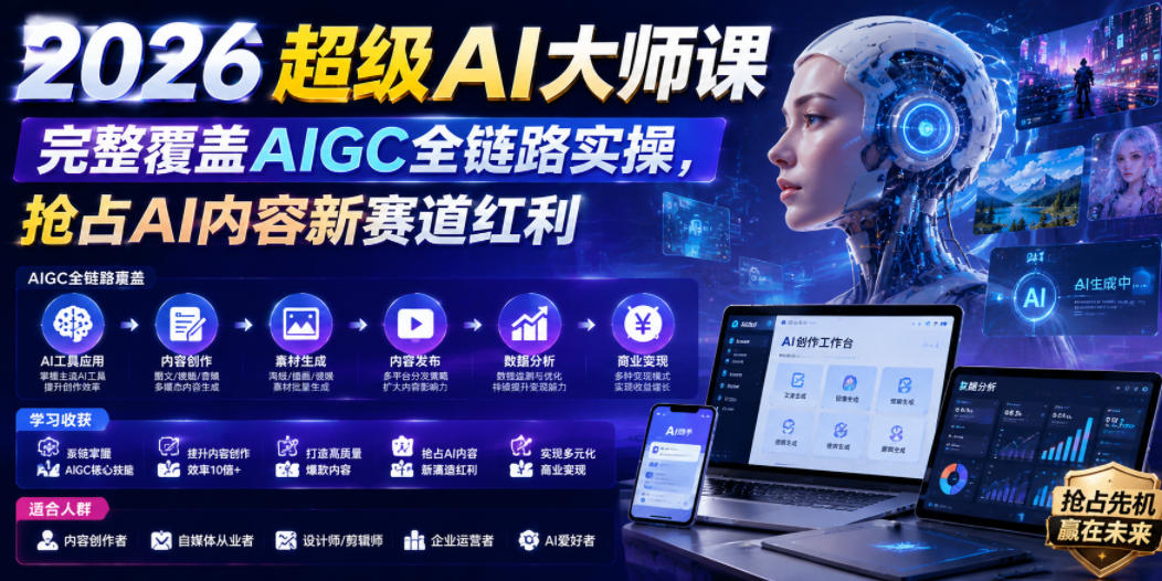 2026超级AI大师课，完整覆盖AIGC全链路实操，抢占AI内容新赛道红利-藏宝阁