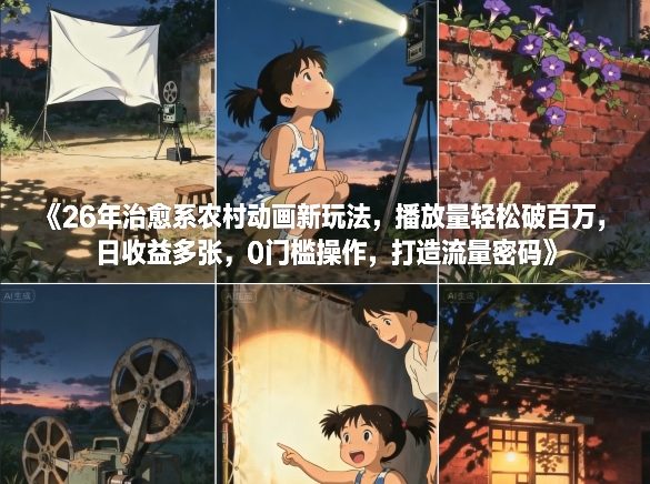26年治愈系农村动画新玩法，播放量轻松破百万，日收益多张，0门槛操作，打造流量密码-藏宝阁