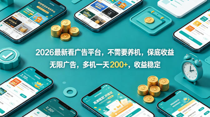 2026最新看广告平台，不需要养机，保底收益，无限广告，多机一天200+，收益稳定【揭秘】-藏宝阁