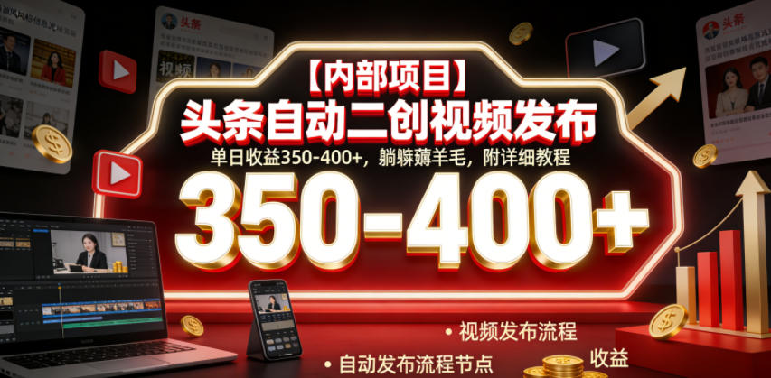 【内部项目】头条自动二创视频发布，单日收益350-400+，躺賺薅羊毛，附详细教程【揭秘】-藏宝阁
